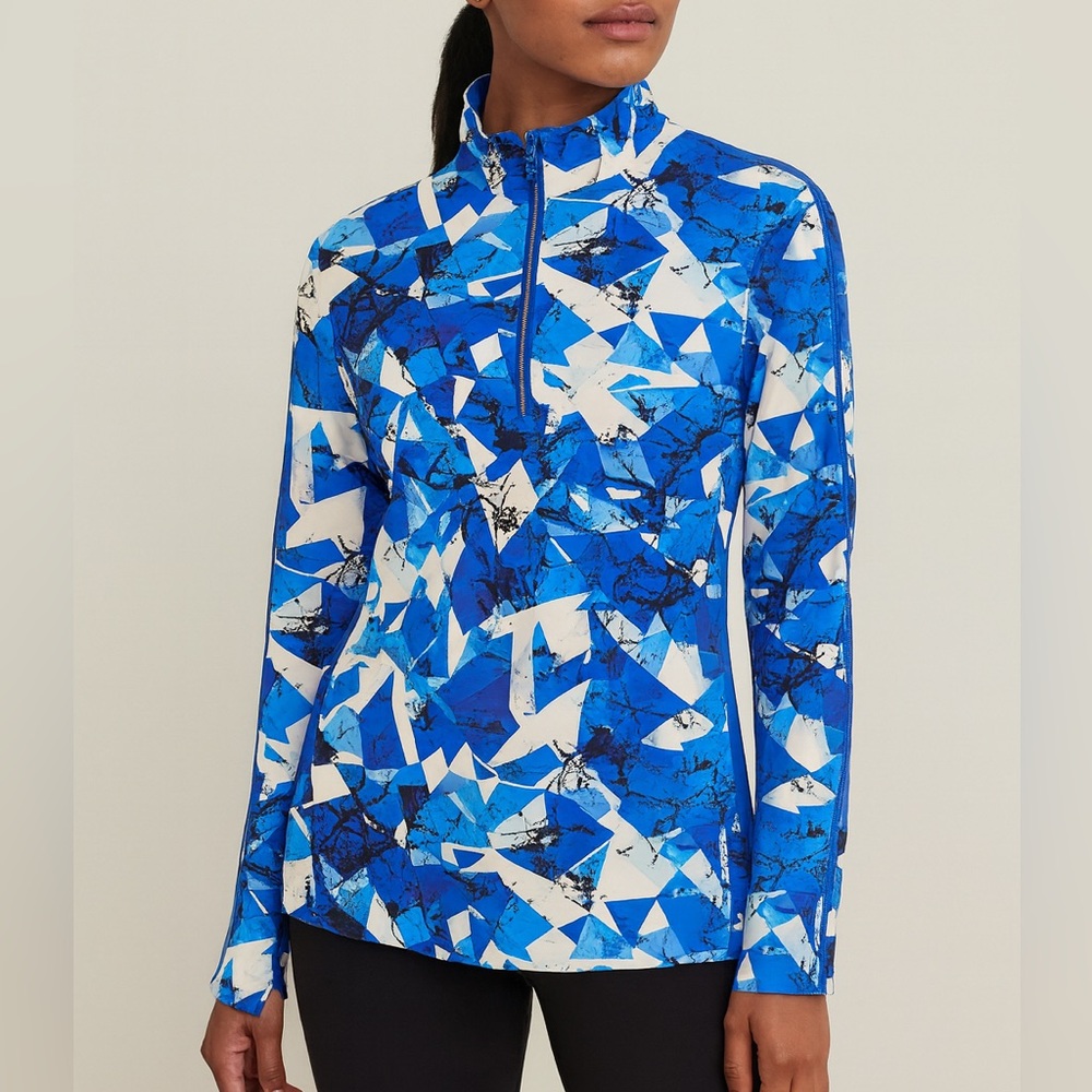 NWOT Tail Women’s Quarter-Zip Pullover Abstract Blue Geometric Print Size L